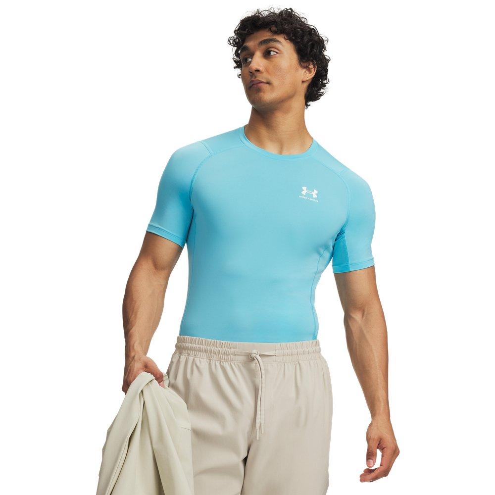 Under Armour Men's HeatGear Compression Short Sleeve Shirt - Turquoise/White - TURQUOISE/WHITE